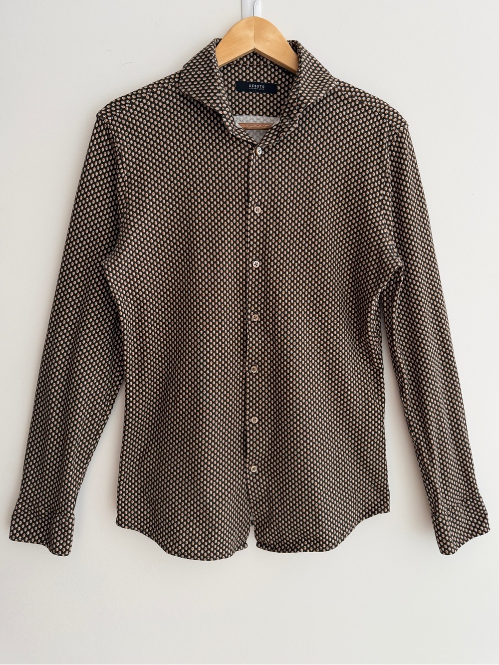 DESOTO Luxury Line Long Sleeve Button Front Shirt Cotton Jersey Casual Comfort